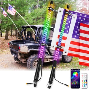Par de antenas de luces LED de látigo espirales RGB de 2 pies con bandera para Polaris RZR 900 XP 1000 - Imagen 1 de 10