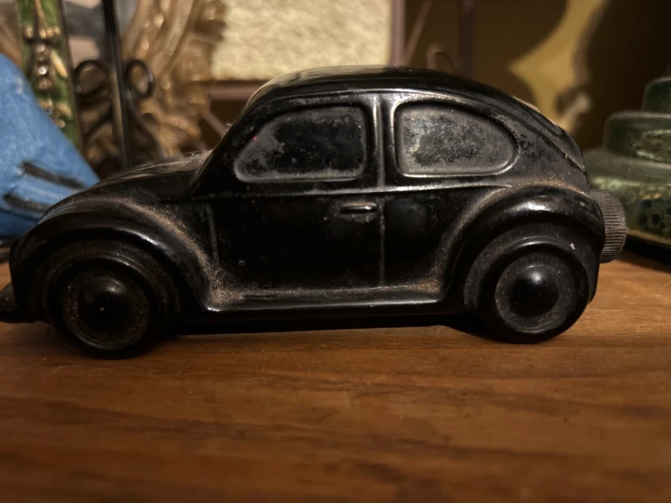 Vintage Avon Volkswagen Beetle Black Milk Glass Collectible Cologne Bottle - Image 1 of 3