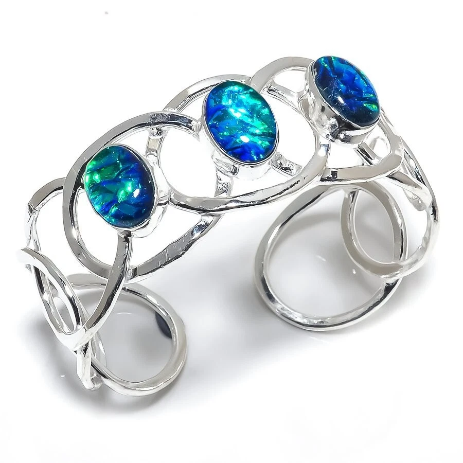 Triplet Opal Gemstone Handmade 925 Sterling Silver Cuff Bracelet Size 7-8" - Image 1 of 1