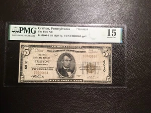 1929 5.00 National bank note Crafton PA PMG 15 Fine Only 25 Known - Picture 1 of 2
