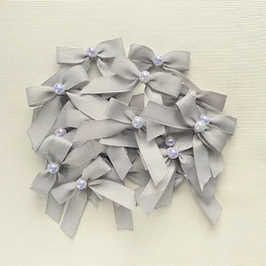 Light Gray Half Pearl Pasted Hand Tied 20 Bow Pack 13mm solid Grosgrain Ribbon - Picture 1 of 9