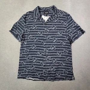 Express Shirt Mens Medium Navy Floral Striped Camp Loop Casual Beach Rayon NWT - Picture 1 of 10