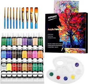 36Stück Acrylfarben Set 24 Dosen Acrylfarbe mit 10 Pinseln Set inkl. Leinwand - Bild 1 von 8