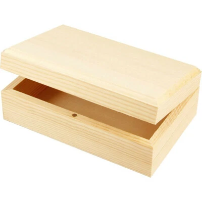 Wooden Box Multi Purpose Jewellery Treasure Rectangle Magnetic Hinged Lid 14x9cm - Image 1 of 3