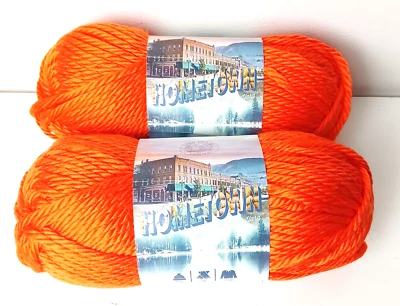 Lion Brand Yarn Thick Chunky Bright Orange Acrylic Lot of 2 Skeins - Image 1 of 3