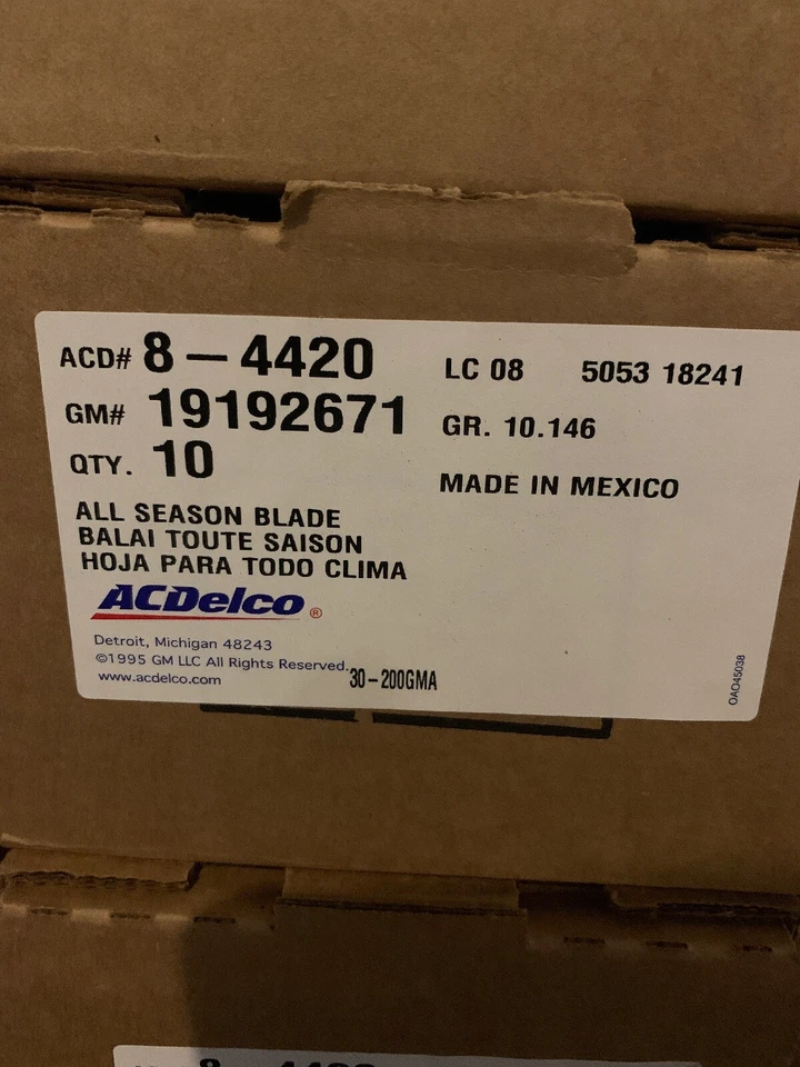 Limpiaparabrisas de metal para todas las estaciones ACDelco 8-4420 20" 19192671 estuche de 10 totalmente nuevo Foto 1 de 1