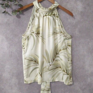 Rachel Zoe Top Womens M Ivory Green Palm Print Sleeveless Halter Tie Blouse NWT - Picture 1 of 8