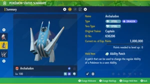 Pokemon Scarlet Violet Indigo Disk Shiny 6IV Archaludon HA - Ability Patch - Picture 1 of 4