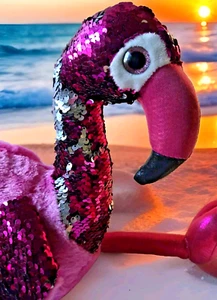 Toy Factory PLUSH Paradise Big PINK flamingo. Made in USA sequined plushie. - Picture 1 of 10
