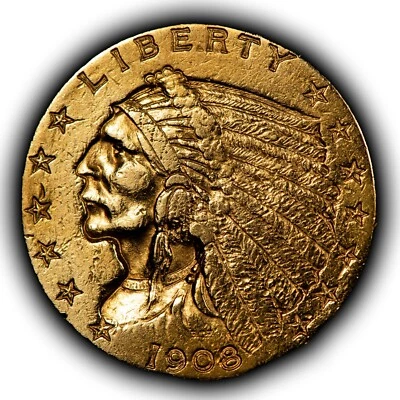 1908 G$2.50 Indian Head Gold Quarter Eagle - Authentic US Coin - SKU-G5177 - Image 1 of 4