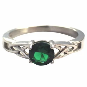May Celtic Birthstone Ring Womens Dark Green Cubic Zirconia Solitaire Band - Picture 1 of 5