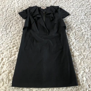 Michael Kors Ruffle Sleeve Shift Dress Extra Small Lined Zip Detail Black Womens - Picture 1 of 12