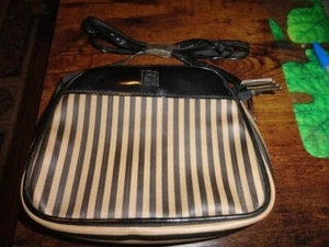 New Vintage Black Taupe Stripe Shoulder Bag Purse - Picture 1 of 4