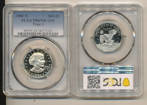1981 S Type 2 PCGS PR69 Deep Cameo Proof Susan B Anthony dollar T2 Clear S DCAM Cover