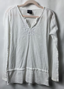 The Children’s Place Top Long Sleeves Size L(12-14) White Embroidered V-neck 