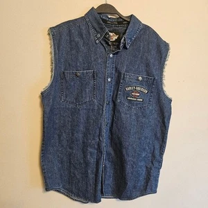 Harley Davidson Denim Jeans Trucker ärmellose Druckknopf Weste Large 100% Baumwolle - Bild 1 von 6