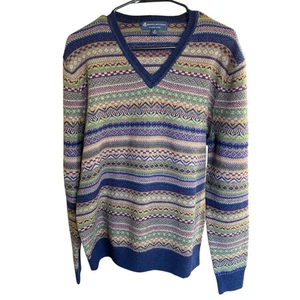 BROOKS BROTHERS Fair Isle Merino Wool V-Neck Sweater Blue sz M Preppy Prep - Picture 1 of 8