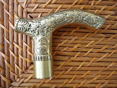 VTG Brass Cane Handle Only Ornate Floral Gold Tone Worn Patina Walking Stick - Image 1 of 4