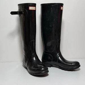 Hunter Original Tall Gloss Rain Boots Black Waterproof Womens 9 - Picture 1 of 9