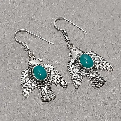 Orecchini pendenti a goccia moda pietra preziosa forma ovale onice verde gioi... - Immagine 1 di 4