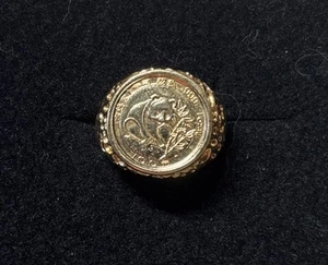 Vintage 18K HGE vergoldet Nugget Panda Münze Männer Statement Ring Größe 11 Neu aus altem Lagerbestand - Bild 1 von 10