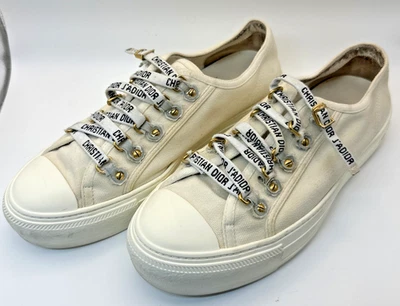 Christian Dior Walk'n'Dior Low Top Sneakers Cream Cotton Canvas Women Size 37 - Image 1 of 4