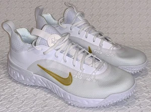 NIKE Huarache Elite 9 Low LAX White Gold TF Turf Lacrosse Cleats NEW Mens Sz 9.5 - Picture 1 of 8