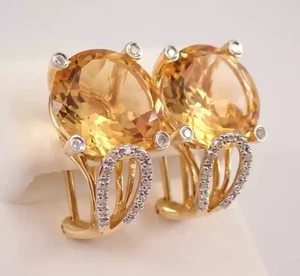 3Ct Round Lab Created Yellow Citrine Hoop Women's Earring 14K Yellow Gold Plated - Picture 1 of 6