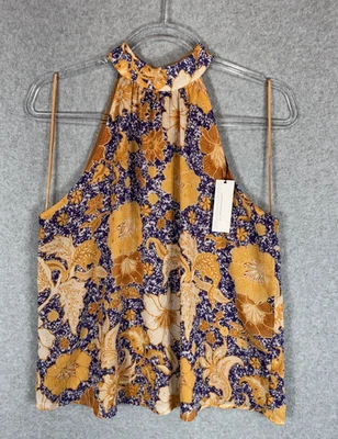 Blusa Top Halter Floral Cupcakes y Cachemira Para Mujer Mediana Amarilla Púrpura Nueva Foto 1 de 4