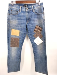 Pantalones de mezclilla Uniqlo Kaihara ribete ajustados rectos oscuros tiro bajo parcheados 30x28 - Imagen 1 de 15