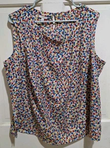 Talbots Damen ärmellos bunte Blätter Plissee U-Ausschnitt Pullover 2X - Bild 1 von 7