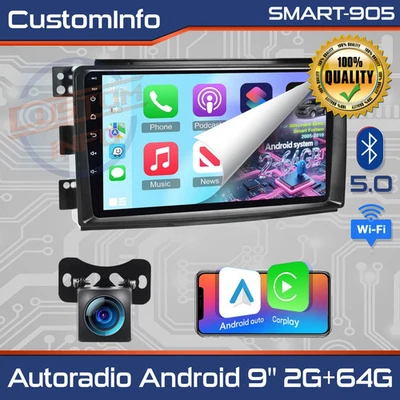 Radio de coche Android 9" Smart Fortwo 2005-2010 CarPlay GPS WiFi Bluetooth - Imagen 1 de 4