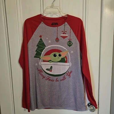 Star Wars Women's Medium Baby Yoda Christmas Pajama Top Shirt Long Sleeve - Image 1 of 4