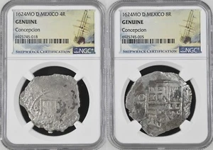 1624 Mo D Mexico 4 Reales & 8 Reales Concepcion Shipwreck NGC Genuine Silver Cob - Picture 1 of 22