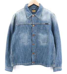 NUDIE JEANS Ronny Men Jacket 2XL Indigo Dungaree Blue Washed Buttoned Spread - Picture 1 of 8