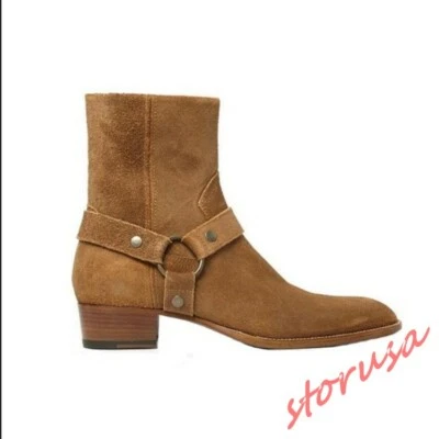 Винтажные мужские CHELSEA загрузки острый носок из натуральной кожи кубинский каблуки высоты верхний туфли Sz - Изображение 1 из 4