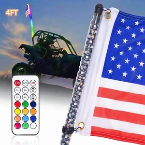 4ft RGB LED Spiral Whip Lights Off Road Remote W/Flag Antenna RZR Can-Am ATV UTV - Picture 1 of 12