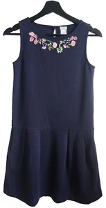 CREWCUTS Girls size 14 Navy Blue Beaded Embroidered Flower Dress 89% Cotton NWT - Picture 1 of 10