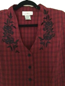 Red Womens DRESS with Black Floral Accent DEEP RED w/BlackPrint Vintage SizeB2 - Picture 1 of 8