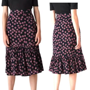 Whistles Midi Skirt Floral Lenno Pansy Aida Bohemian Frilled Flared Hem UK 16 - Picture 1 of 10