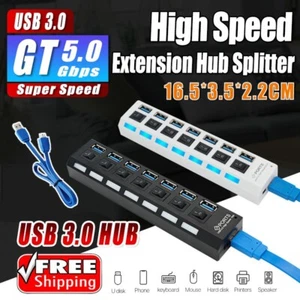 7 Port USB 3.0 High Speed Extension Hub Splitter Extender For PC Laptop MacBook - Picture 1 of 16