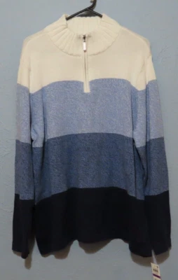 Karen Scott Sweater Womens Size XXL White Blue Navy Mock Neck 1/4 Zip Blue Combo - Image 1 of 4