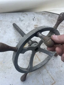 Vintage  Steering Wheel Boat Ship Car Tractor Rod & Turning Knob Steel Aluminum - Picture 1 of 11