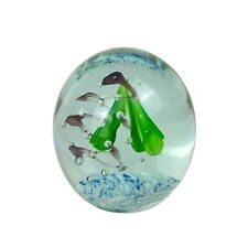 Vintage Glass Paperweight Green Purple Blue Floral Large 9 cm Tall Oval Shape