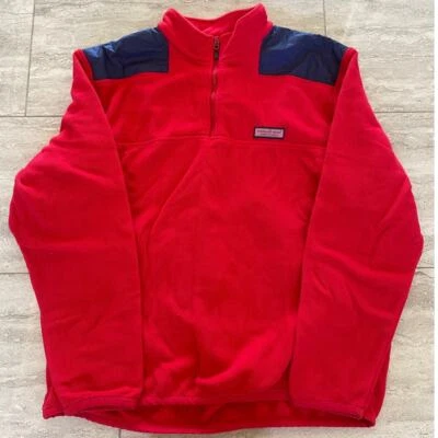 VINEYARD VINES Men's Fleece 1/4 Zip Pullover Jacket Red/Blue Long Sleeve XXL - Image 1 of 4