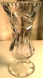 Vintage Bud Vase Lead Crystal Footed Clear Etched Leaf 7.75" - Picture 1 of 16