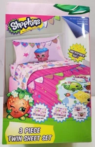 Shopkins Microfiber Soft 3 Piece Twin Sheet Set-fitted & flat sheets/pillow case - Picture 1 of 3