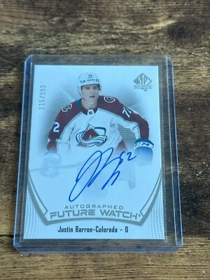 2021-22 SP Authentic Auto Future Watch /999 Justin Barron #185 Rookie Auto RC - Image 1 of 2