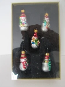 Pack of 5 Mini Glass Christmas Snowman Ornaments *New Vintage** 1 3/4-inch tall - Picture 1 of 3