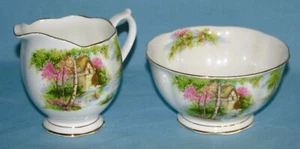 ROYAL ALBERT - ART DECO  " OLD MILL " - LARGE MILK JUG & SUGAR BOWL - Picture 1 of 13